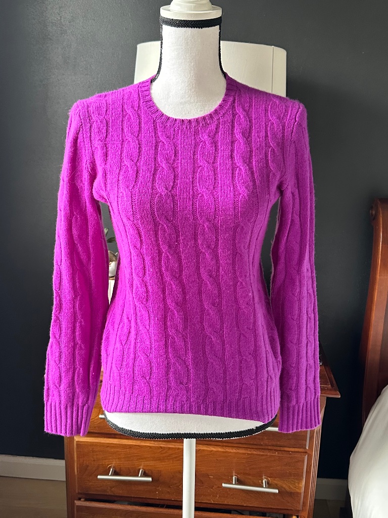 Violet Neon Purple Polo Ralph Lauren Cable Crewneck Cashmere Sweater - Small
